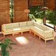 vidaXL 3012495 - Salon de jardin 7 pcs avec coussins crème bois de pin massif