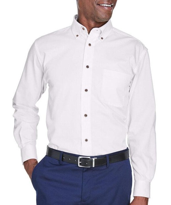 A man models a white shirt