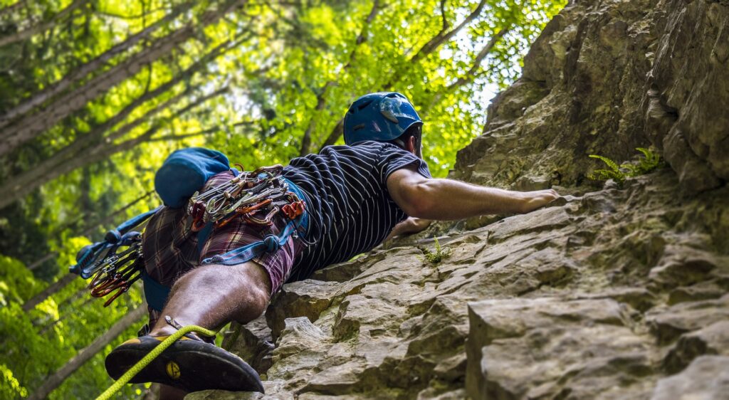 A rock climber in action