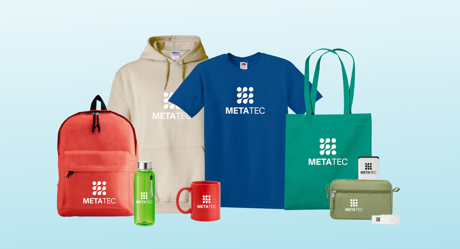 A range of different promo products with example logos