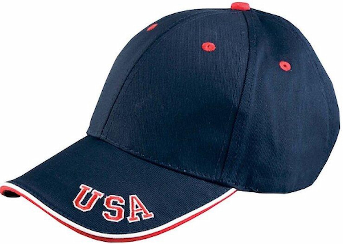 A cap in the colors of the US flag