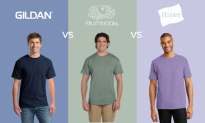 A graphic comparing Gildan, Fruit of the Loom, and Hanes t-shirts