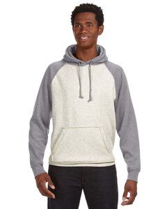 J. America 8885 - Vintage Heather Hooded Sweatshirt Oatmeal Heather/ Smoke Heather