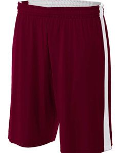 A4 N5284 - Adult Reversible Moisture Management Shorts Maroon/White