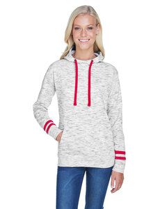 J. America JA8674 - Ladies' Melange Fleece Scuba Hood White/ Red