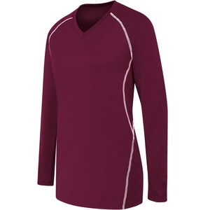 HighFive 342162 - Ladies Long Sleeve Solid Jersey Maroon/White