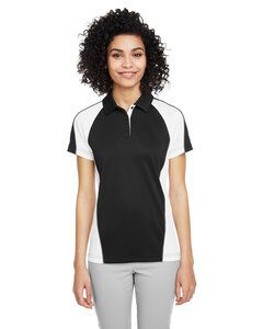 Harriton M385W - Ladies Advantage Snag Protection Plus IL Colorblock Polo Blk/Wht/D Chrc