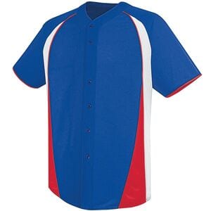 HighFive 312220 - Adult Ace Full Button Jersey Royal/White/Scarlet