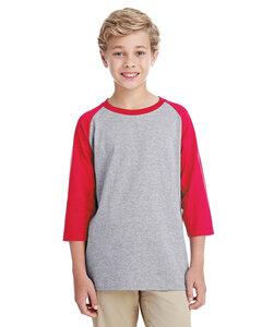 Gildan G5700B - Heavy Cotton Youth 3/4 Raglan Tee Sport Grey/Red