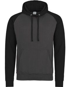 Just Hoods By AWDis JHA009 - Adult 80/20 Midweight Contrast Baseball Hooded Sweatshirt Charcol/Jet Blk