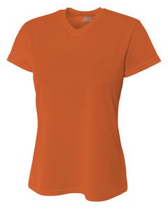 A4 NW3254 - Ladies Shorts Sleeve V-Neck Birds Eye Mesh T-Shirt Athletic Orange