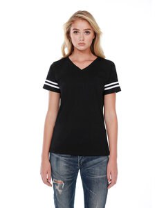 StarTee ST1433 - Ladies 4.3 oz., CVC Striped Varsity T-Shirt Black/White