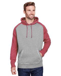 J. America 8885 - Vintage Heather Hooded Sweatshirt Smoke/Smply Red