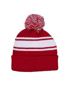 Prime Line AP115 - Knit Beanie With Pom Pom Red/White